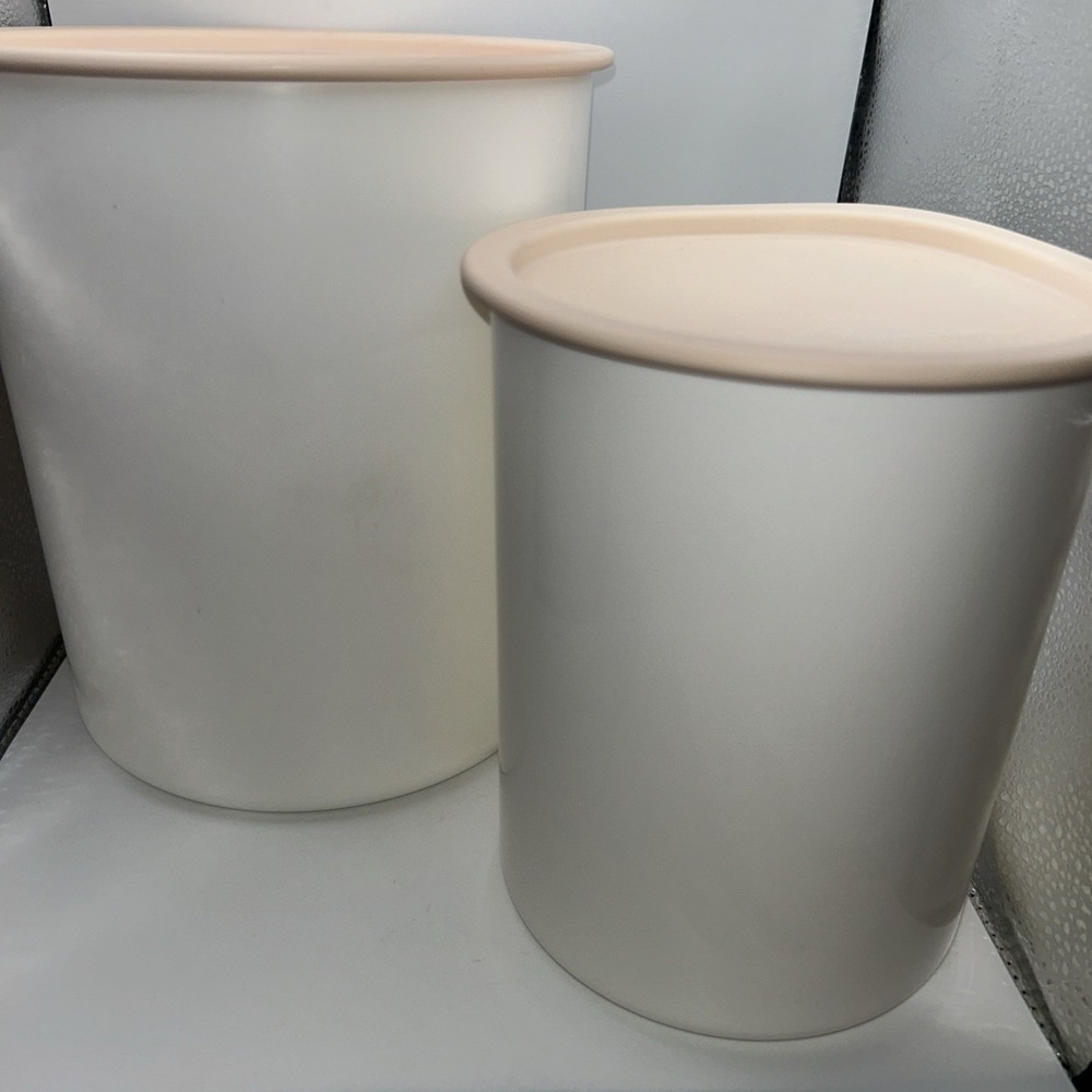 Tupperware One Touch Set of 2  Nesting Canisters w/ Lids (Made in‎ USA, HDPE #2)